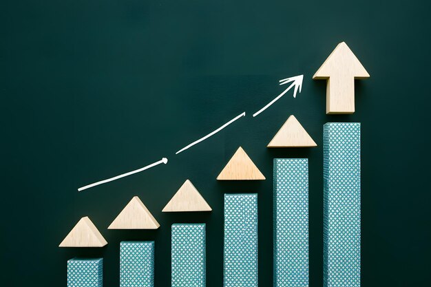 Photo graphiques de barre croissante avec flèche vers le haut progrès concept de réalisations routières