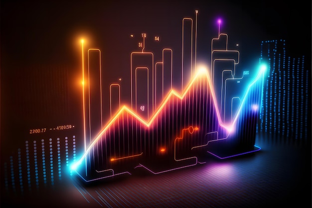 Graphiques économiques d'entreprise avec effets de lumière, arrière-plan néon, IA générative