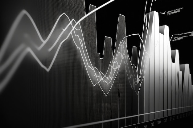 Graphiques financiers du marché commercial et diagramme de lignes lumineuses sur l'art généré par l'IA du réseau neuronal numérique