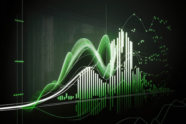 Graphiques financiers du marché commercial et diagramme de lignes lumineuses sur l'art généré par l'IA du réseau neuronal numérique