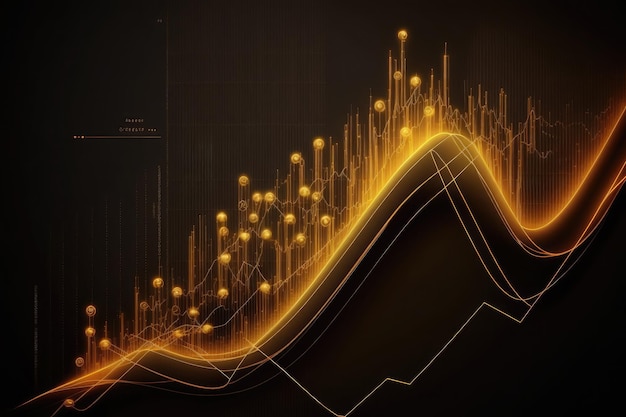 Graphiques financiers du marché commercial et diagramme de lignes lumineuses sur l'art généré par l'IA du réseau neuronal numérique