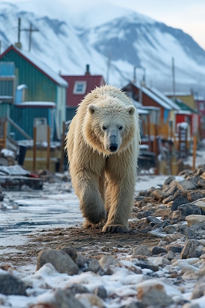 graphiques d'hiver avec l'ours polaire HD papier peint 8K Image photographique de stock