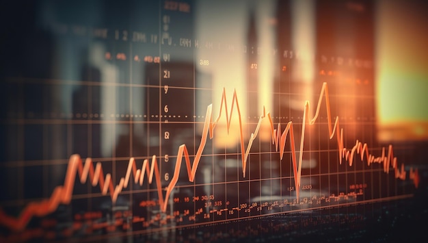 Graphiques d'indices financiers sur fond de paysage urbain Le concept d'économie et le marché boursier