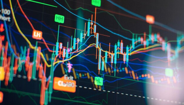 Graphiques d'instruments financiers avec différents types d'indicateurs, y compris l'analyse de volume pour l'analyse technique professionnelle sur le moniteur d'un ordinateur