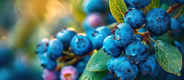 Une grappe de bleuets mûrs accrochés à un arbre