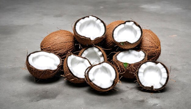 Photo une grappe de noix de coco sur le sol en ciment