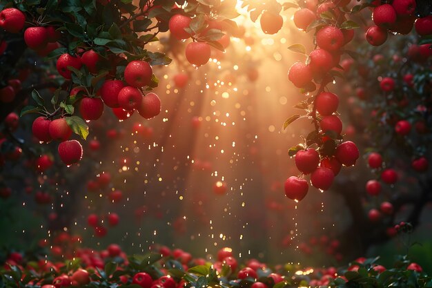 Une grappe de pommes mûres accrochée à des branches