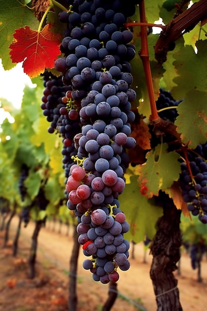 Une grappe de raisin accrochée à la vigne