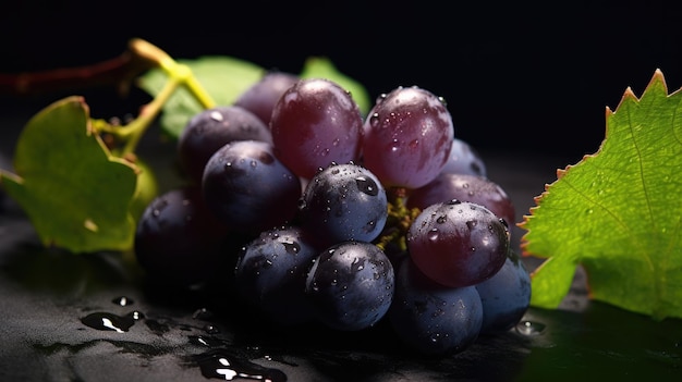 Une grappe de raisin sur fond noir