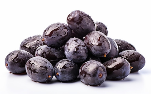 Une grappe de raisins noirs aux feuilles vertes