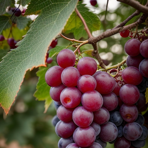 Une grappe de raisins rouges, violets et blancs