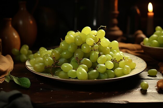 Photo une grappe de raisins verts frais sur une assiette