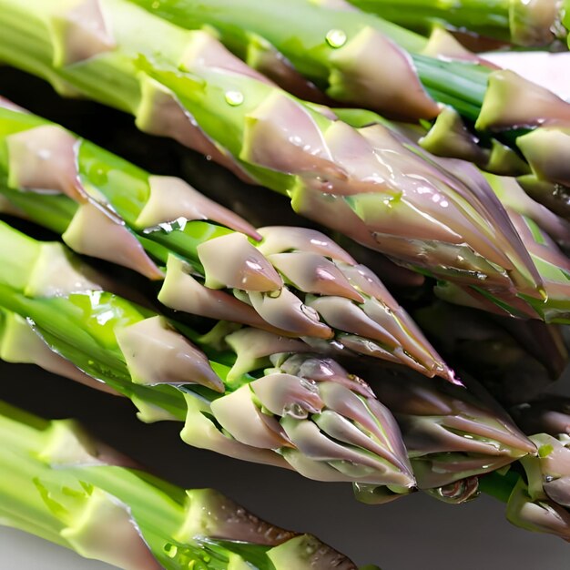 Des grappes d'asperges avec des gouttes d'eau