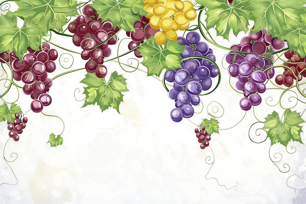Des grappes juteuses et fraîches Vue rapprochée des grappes de raisin rouge-vert et violet sur la vigne aux feuilles