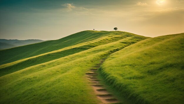 Grassy Hill avec le chemin ascendant Prix de la photo de stock gagnante