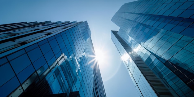 Gratte-ciel aux façades de verre par une belle journée ensoleillée