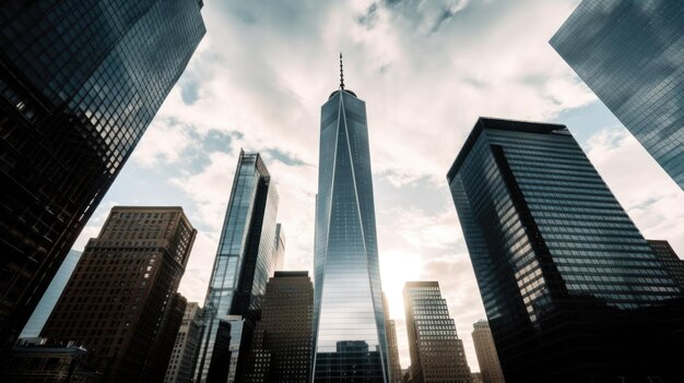 Les gratte-ciel et le bâtiment à new york avec le beau ciel du matin Generative AI AIG21