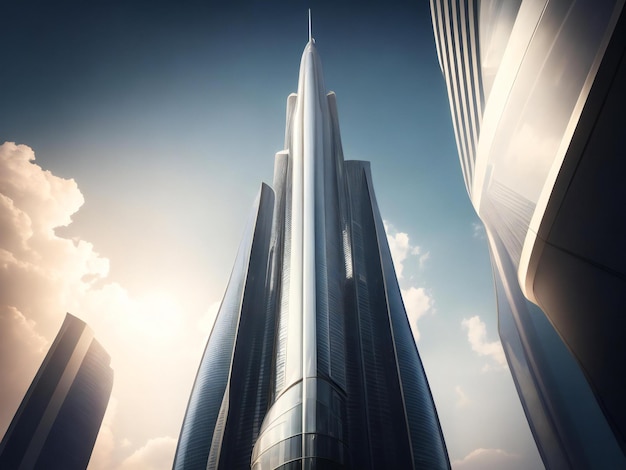 Gratte-ciel futuriste construit avec élégance et luxe point de fuite ai généré