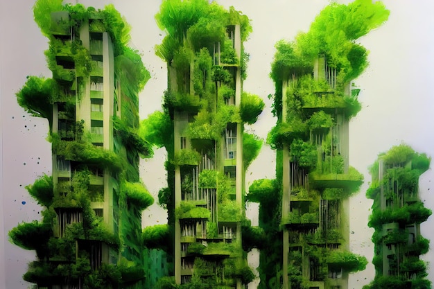 Gratte-ciel futuriste vert Bosco Verticale immeuble d'appartements forestier vertical avec jardins sur balcons Architecture durable moderne dans le quartier de Porta Nuova Style de couleur de l'eau