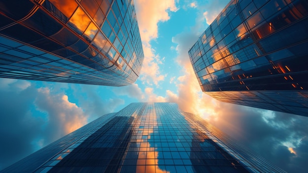 Des gratte-ciel futuristes atteignant le ciel un paysage urbain élégant avec des accents métalliques et de verre