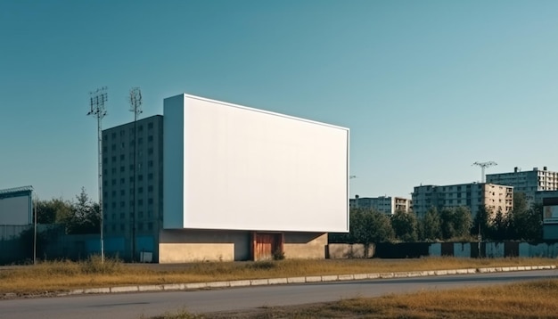 Un gratte-ciel moderne encadre un ciel bleu clair au crépuscule généré par l'IA