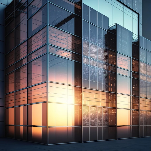 Gratte-ciel sombre façade de bâtiment lumières de la ville réflexion sur verre AI générative