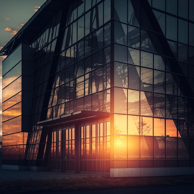 Gratte-ciel sombre façade de bâtiment lumières de la ville réflexion sur verre AI générative