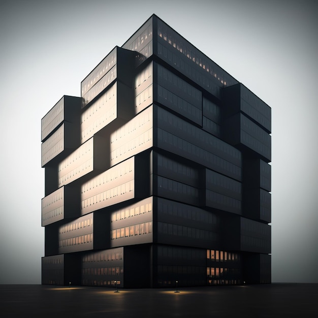 Gratte-ciel sombre façade de bâtiment lumières de la ville réflexion sur verre AI générative