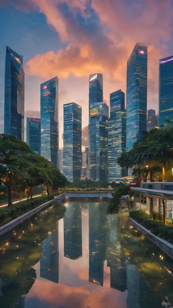 Gratte-ciel en verre dans les rues de Singapour, arrière-plan des fenêtres des bureaux, gros plan
