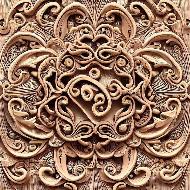 Gravure en bois rustique avec ornementation florale élégantexA