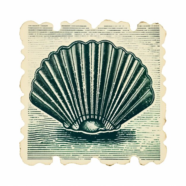 Une gravure en bois de style vintage d'une coquille de coquille