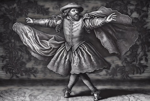 Gravure d'un homme médiéval dansant