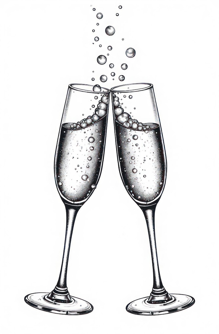 Photo gravure vintage de verres de champagne sonnant avec des bulles pour le toast de célébration de mariage