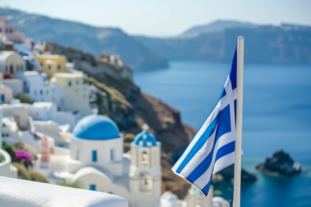 La Grèce célèbre la journée de Santorini et le drapeau national dans le ciel bleu