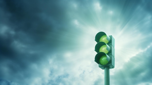 Photo green traffic light against blue sky