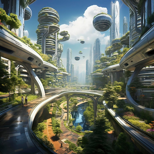Photo greentech utopian city vision futuriste générée par l’ia