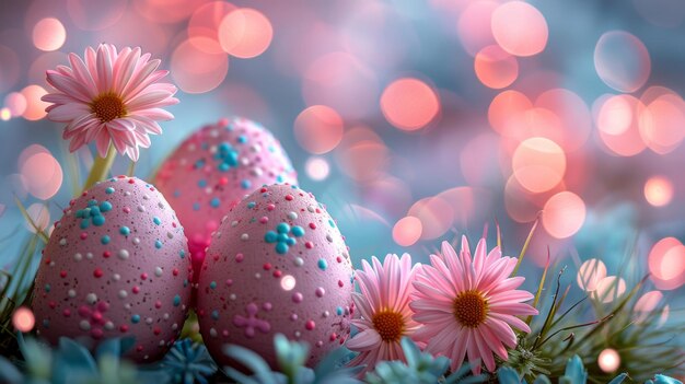 Greeting Pâques arrière-plan œufs de Pâques et fleurs
