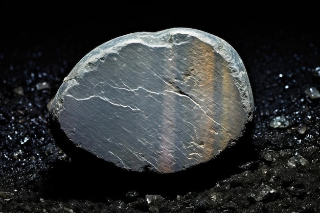 Photo la grégorite est une pierre naturelle précieuse rare sur fond noir générée par l'ia.