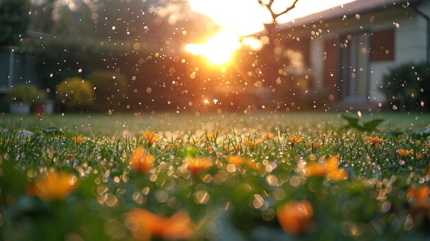 Photo la grêle recouvre le sol dans une cour arrière