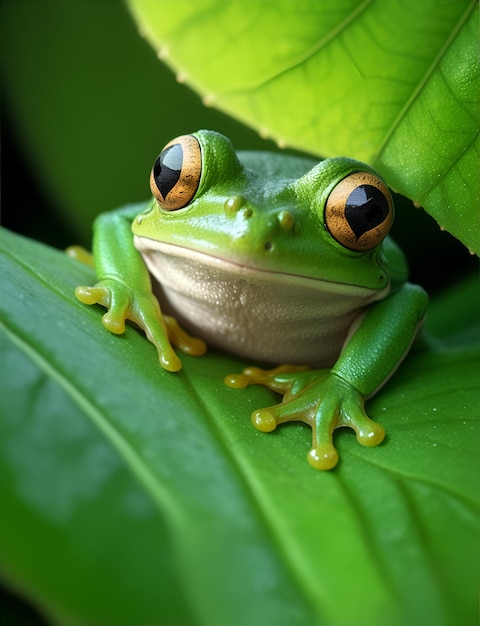 Une grenouille arboricole vibrante s'accroche à une feuille ses petits membres enroulés autour de la tige mince Son vert émeraude