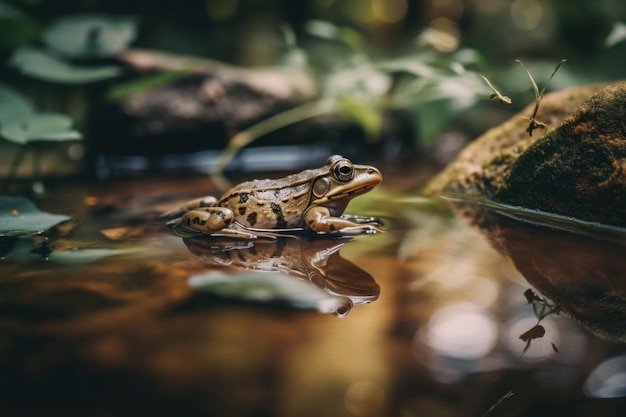 Photo une grenouille assise dans de l'eau image ai générative