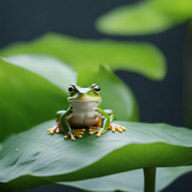 Photo grenouille assise sur une feuille de lotus