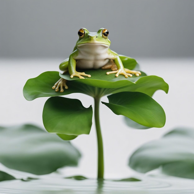 Photo grenouille assise sur une feuille de lotus