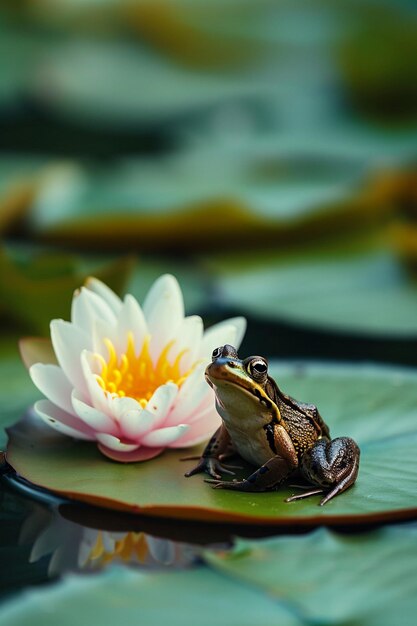 Photo une grenouille assise sur un lis