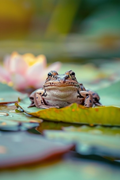 Photo une grenouille assise sur un lis