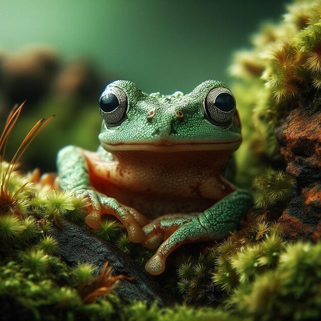 Photo une grenouille assise sur un rocher