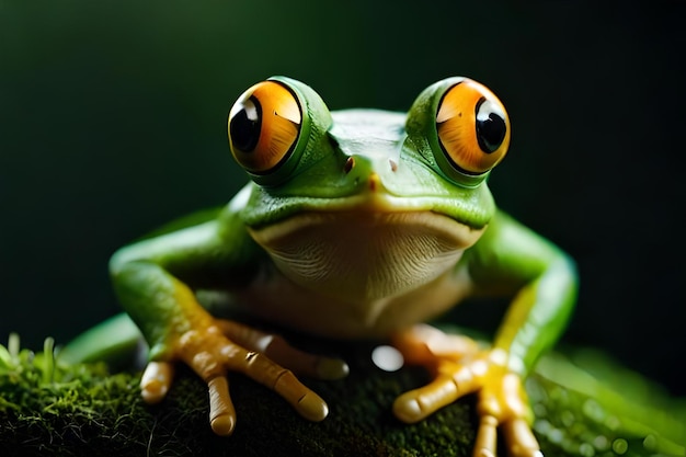 Une grenouille aux yeux orange et aux yeux jaunes