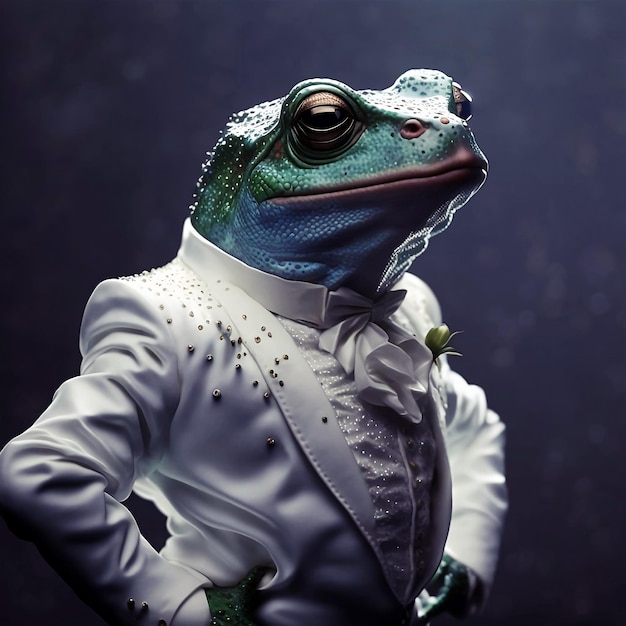 Une grenouille en costume blanc gentleman art numérique