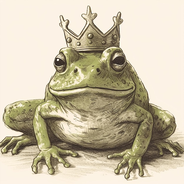 Photo une grenouille avec une couronne sur la tête est assise sur un sol.