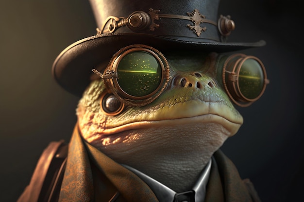 Photo grenouille dans le style steampunk generative ai